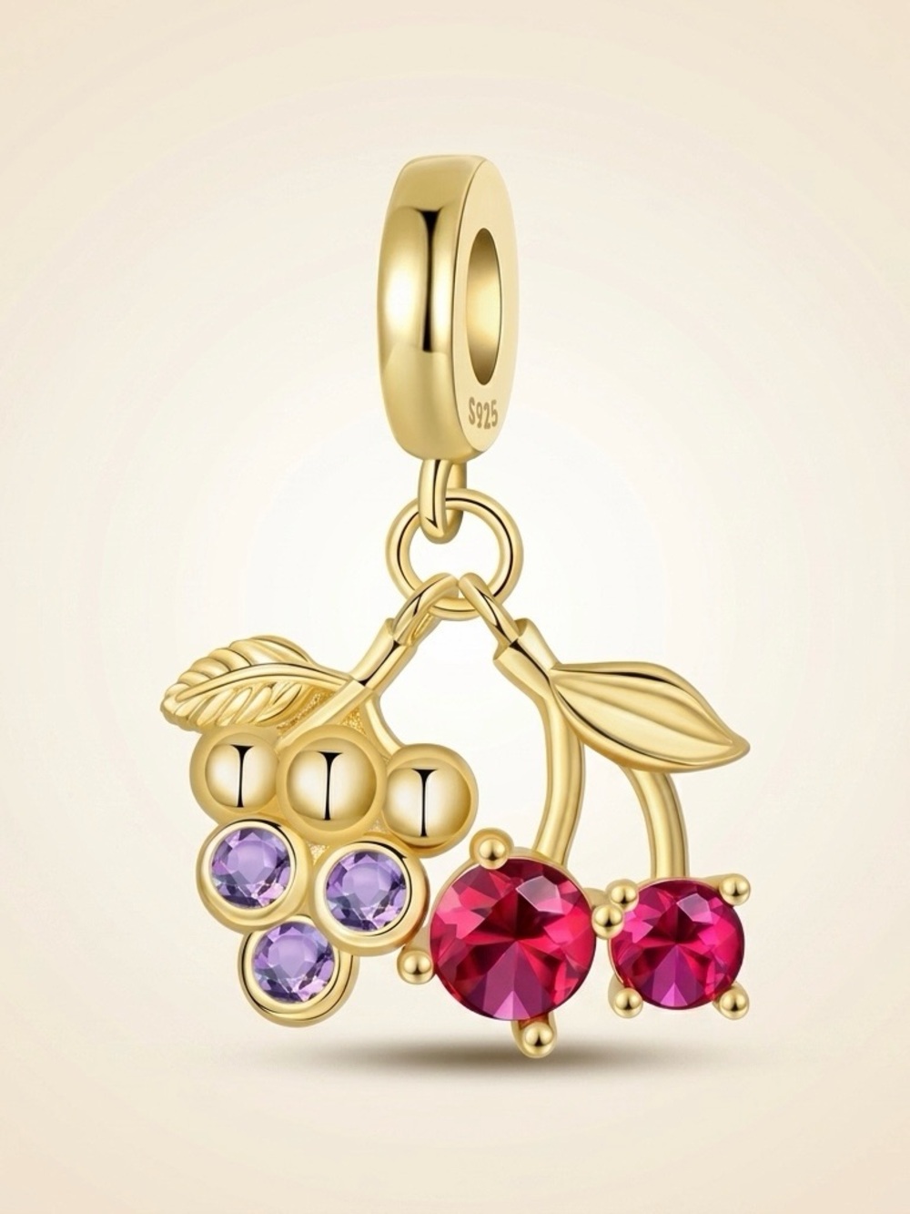 925 Silver Cherry Grape Fruit Charm CZ Fits Pandora Bracelet Gift Brand New CHAR